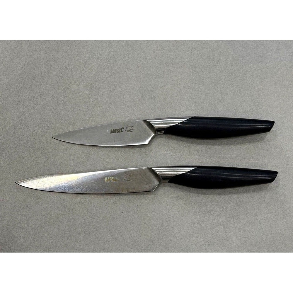 AMSZL Dolphin 2-Piece Stainless Steel Utility & Fruit Knife Set Black Handle
